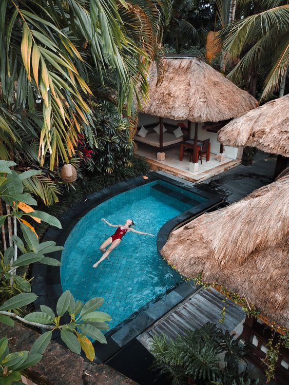 Tropical villa surrounded by lush green vegetation in Bali