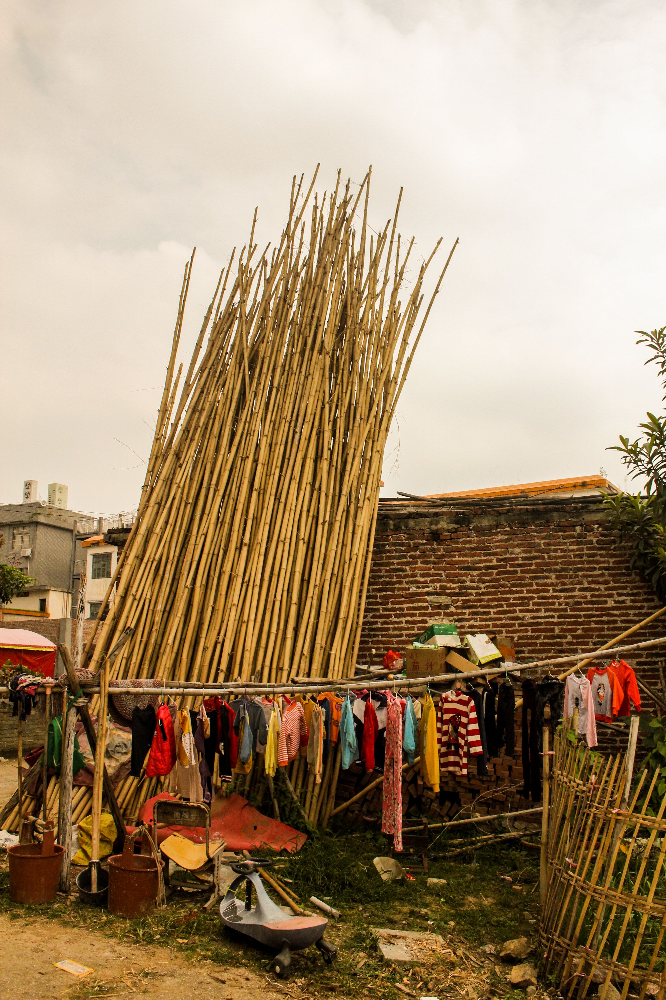 Bamboo architectural structure in Bali showing natural building techniques