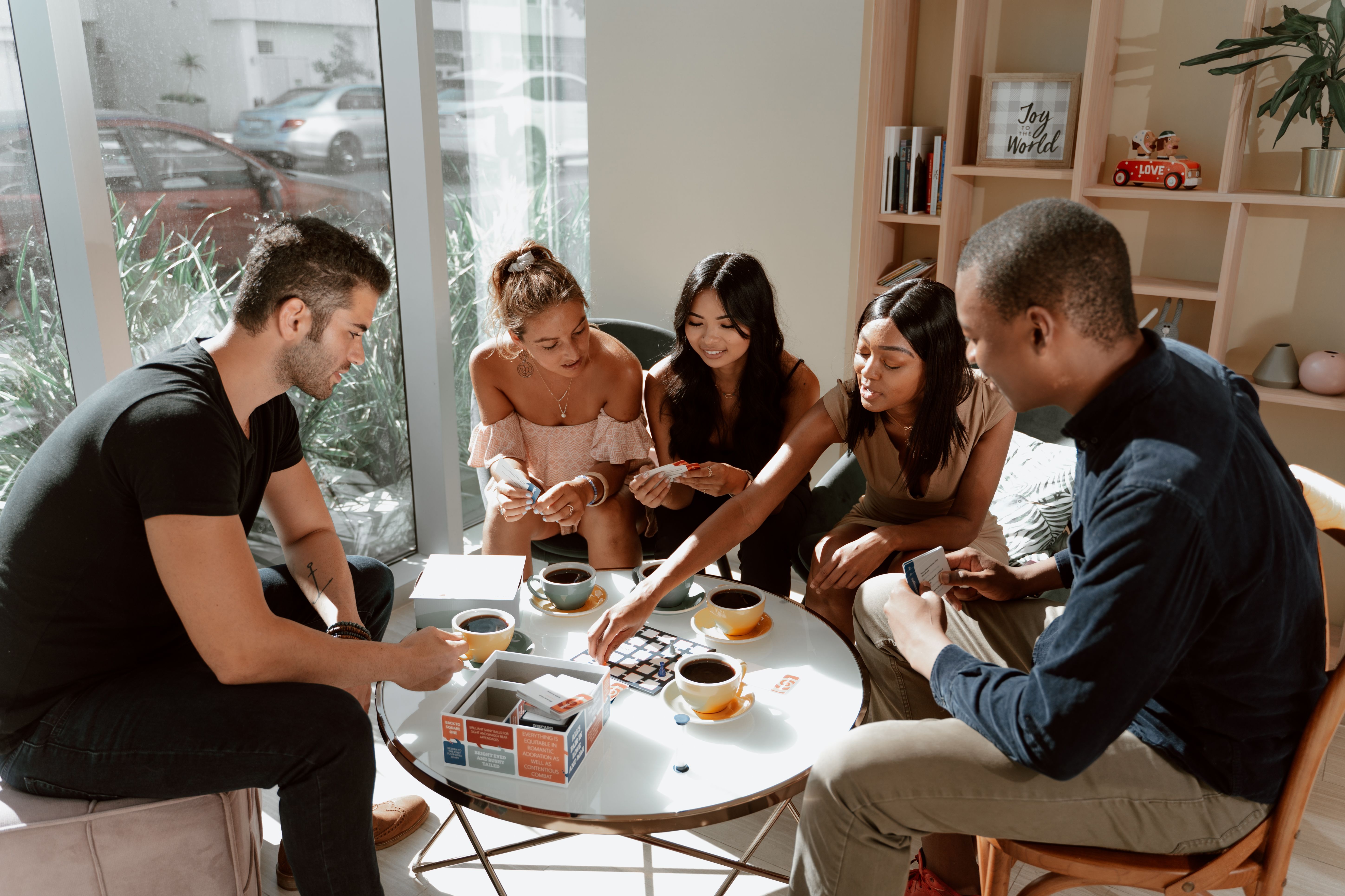 Group of friends hanging out together at a cafe