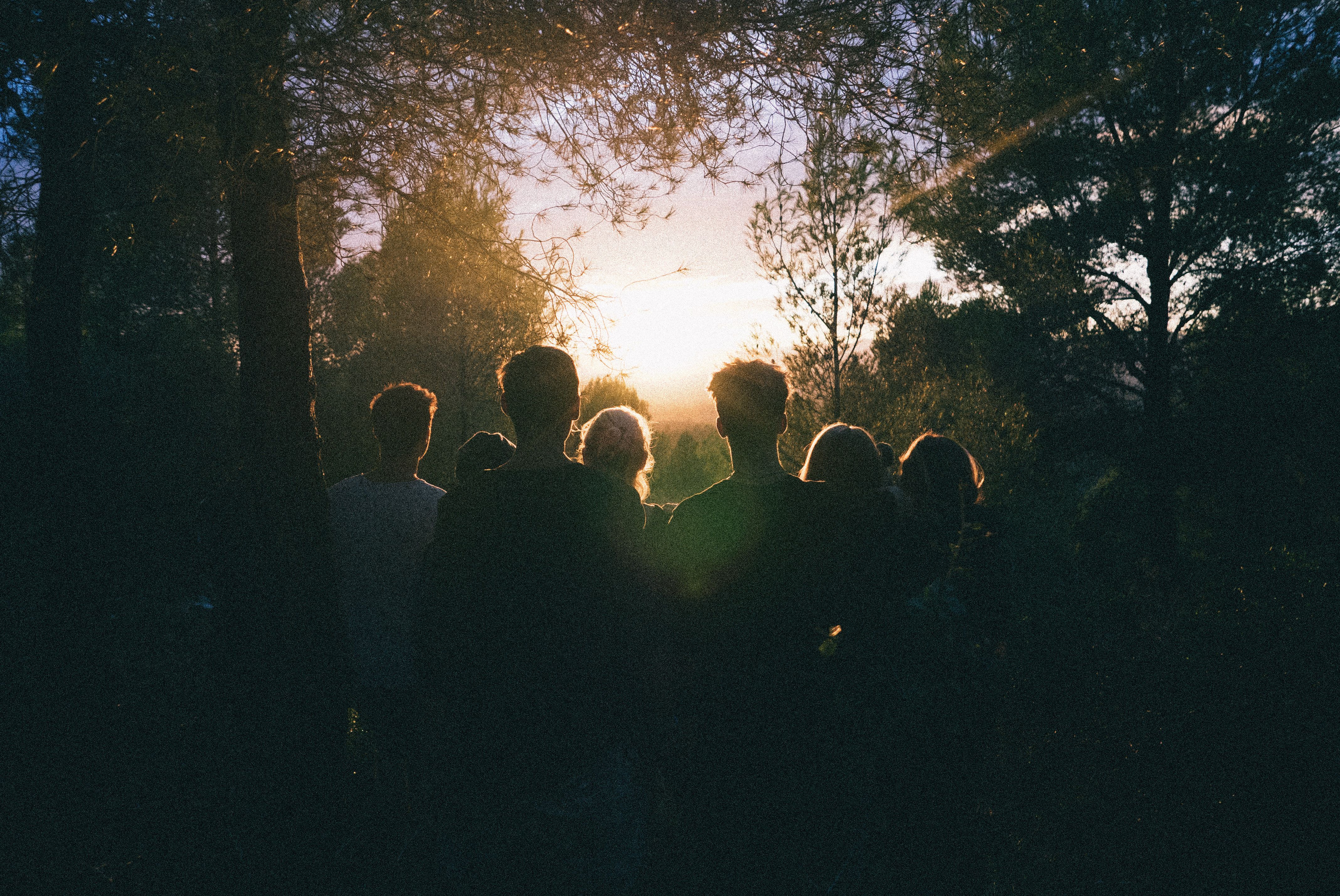 Friends enjoying a scenic sunset together