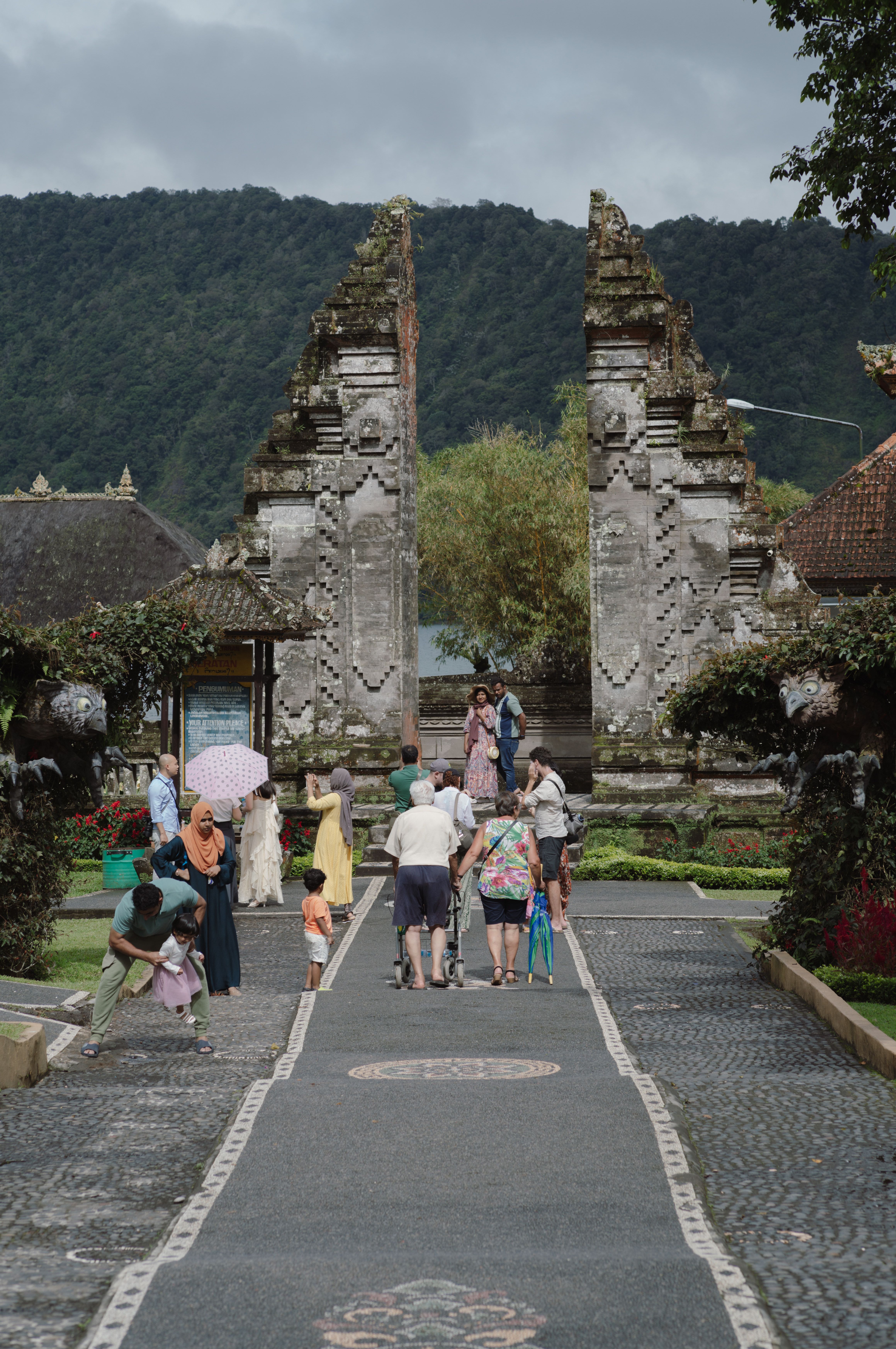 Ulun Danu Beratan Temple on Bali Island — one of Bali's most iconic sacred sites, surrounded by water and mountains