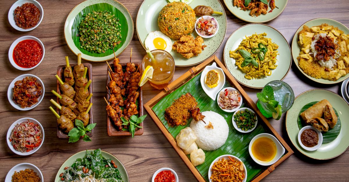 Indonesian cuisine flat lay with nasi goreng and traditional Balinese dishes